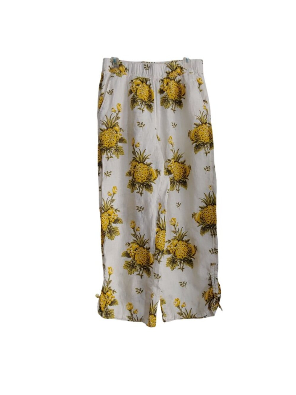 Tahari Womens Linen Pants Pineapple Print Elastic Waist Summer Beach Resort M - Picture 2 of 10